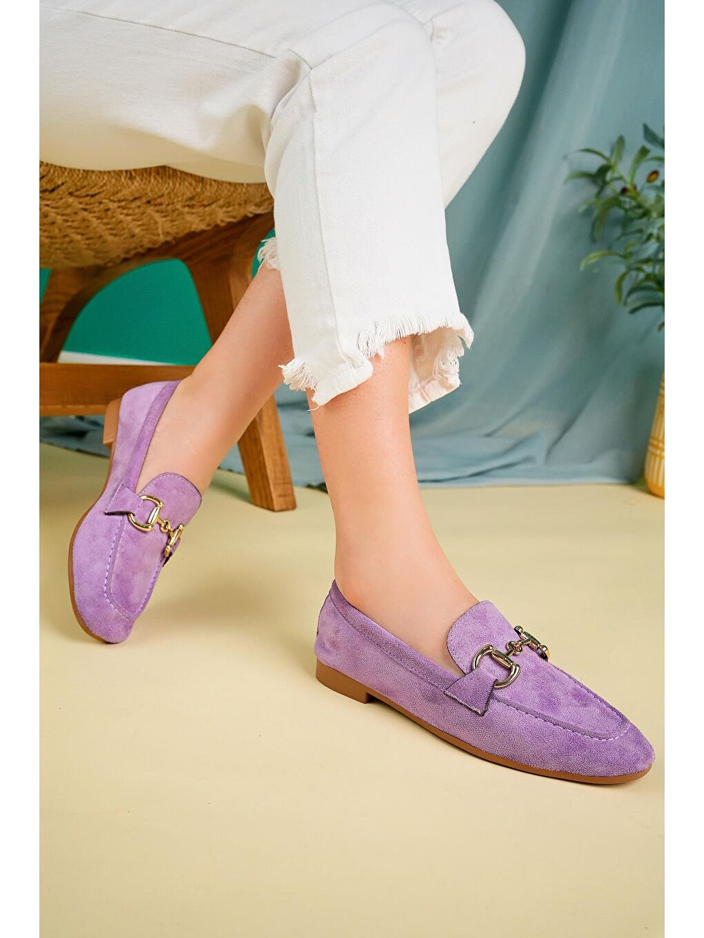 Mor MONA Metal Tokalı Deri Kadın Loafer Günlük Ayakkabı-4