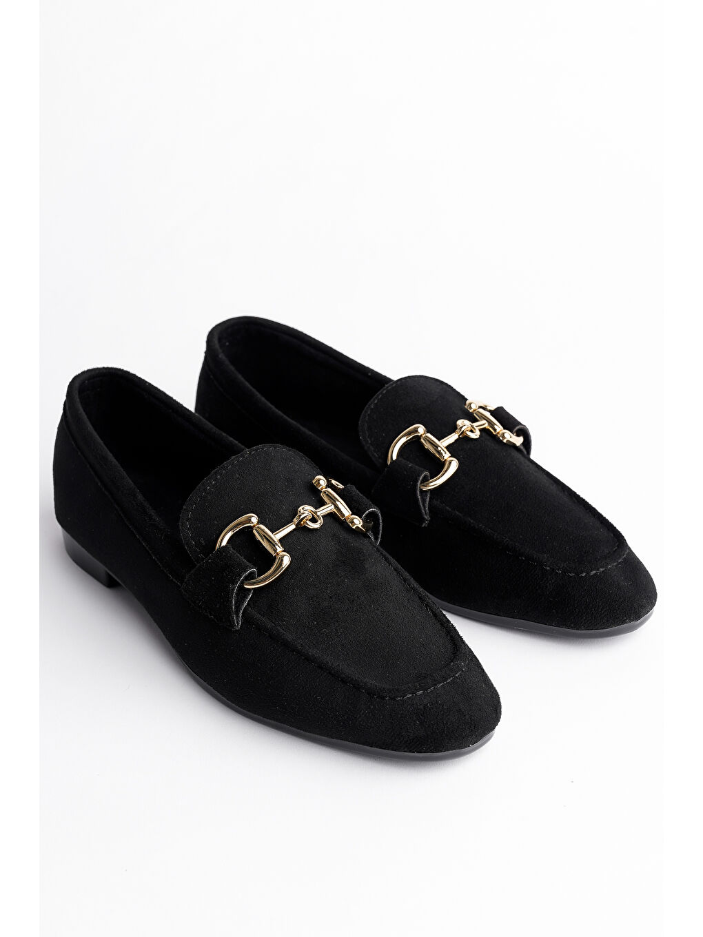 Muggo Siyah MONA Metal Tokalı Deri Kadın Loafer Günlük Ayakkabı - 2