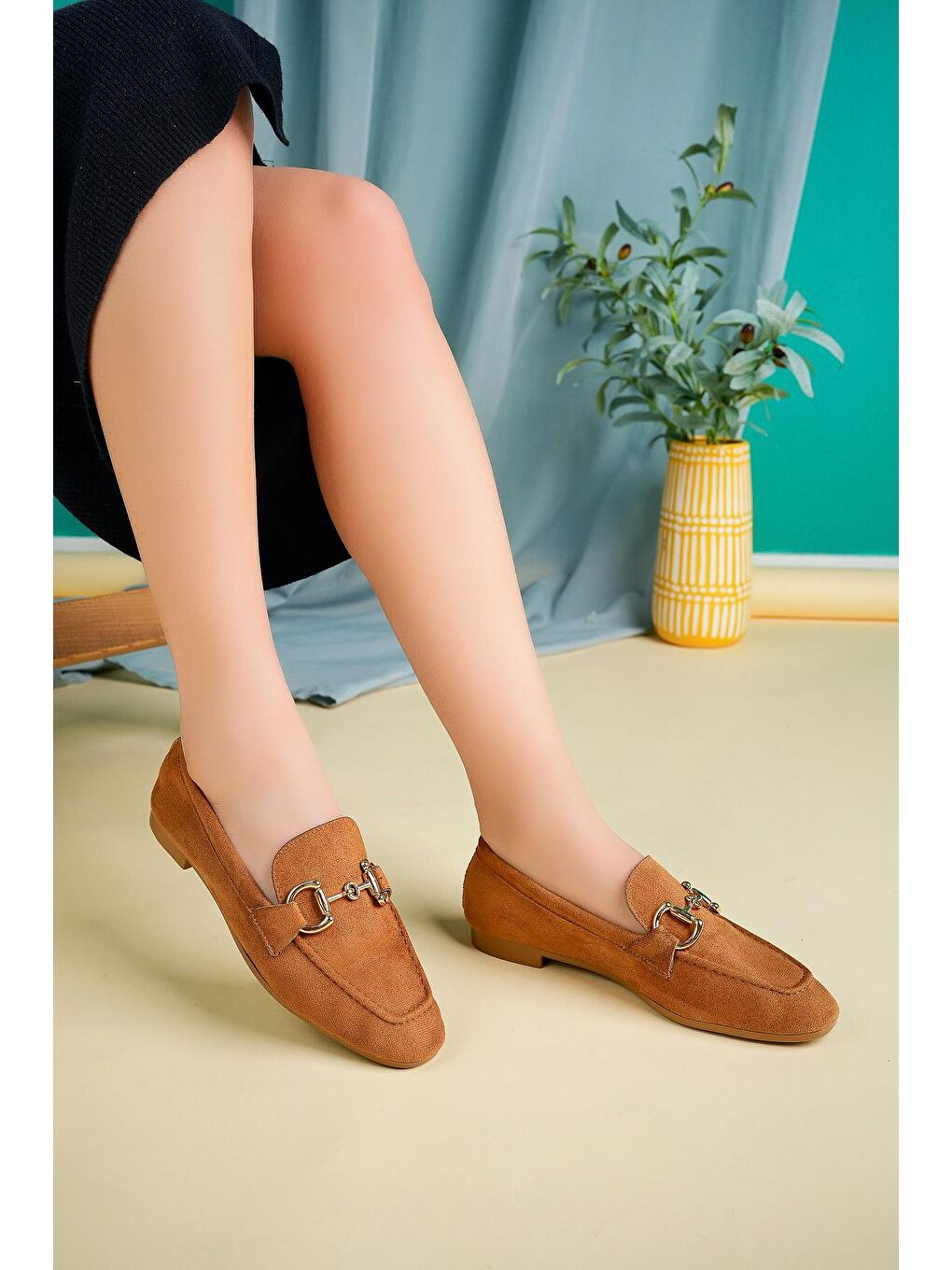 Muggo Kahverengi MONA Metal Tokalı Deri Kadın Loafer Günlük Ayakkabı - 1