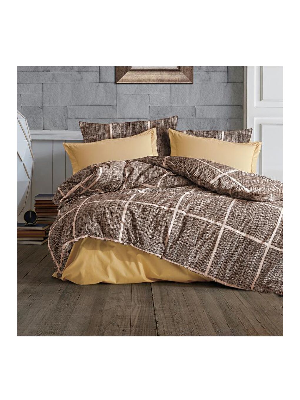 Rian Tek Kişilik Nevresim Takımı Kahverengi-1