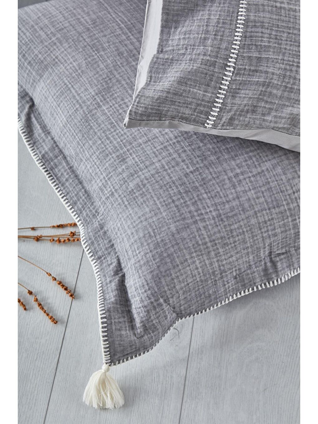 Doğa Çift Kişilik Nevresim Takımı %100 Organik Pamuk Müslin Gri 200x220 Cm-1