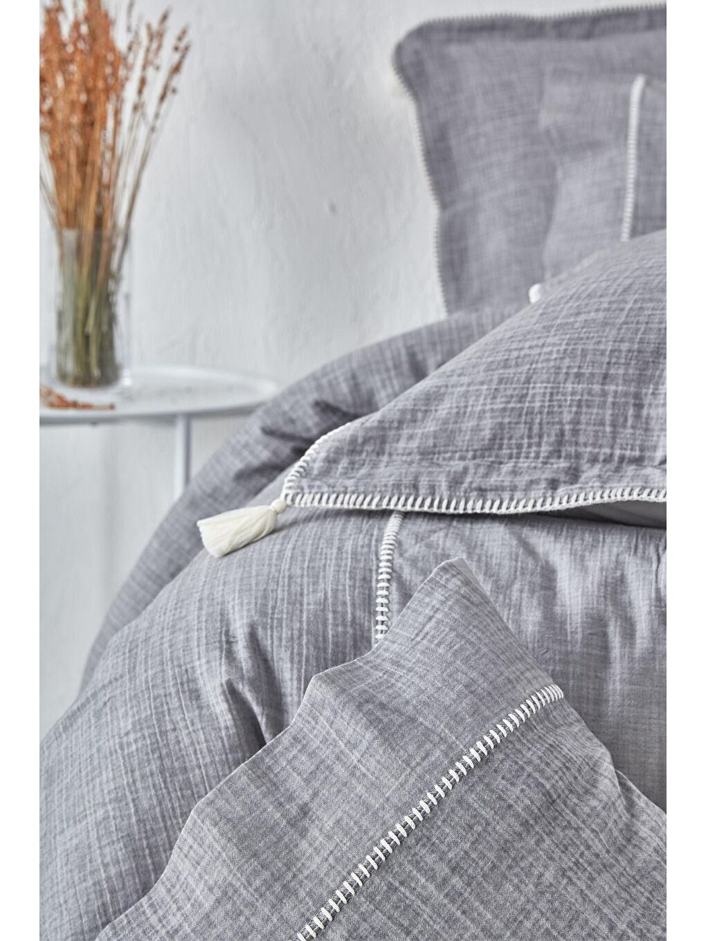 Doğa Çift Kişilik Nevresim Takımı %100 Organik Pamuk Müslin Gri 200x220 Cm-2