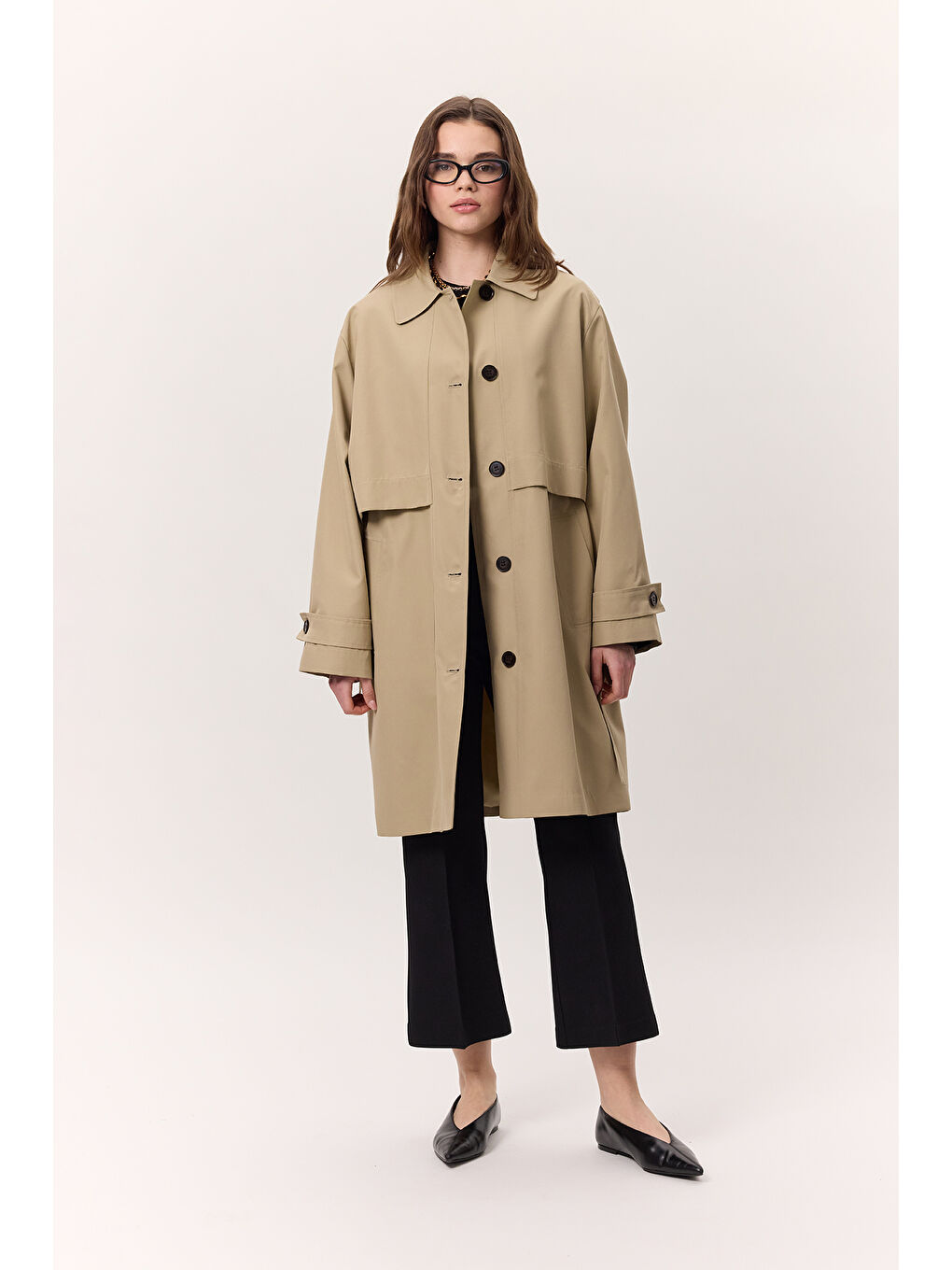 Bej Bel Ayarlamalı Hafif Trençkot Taş-1