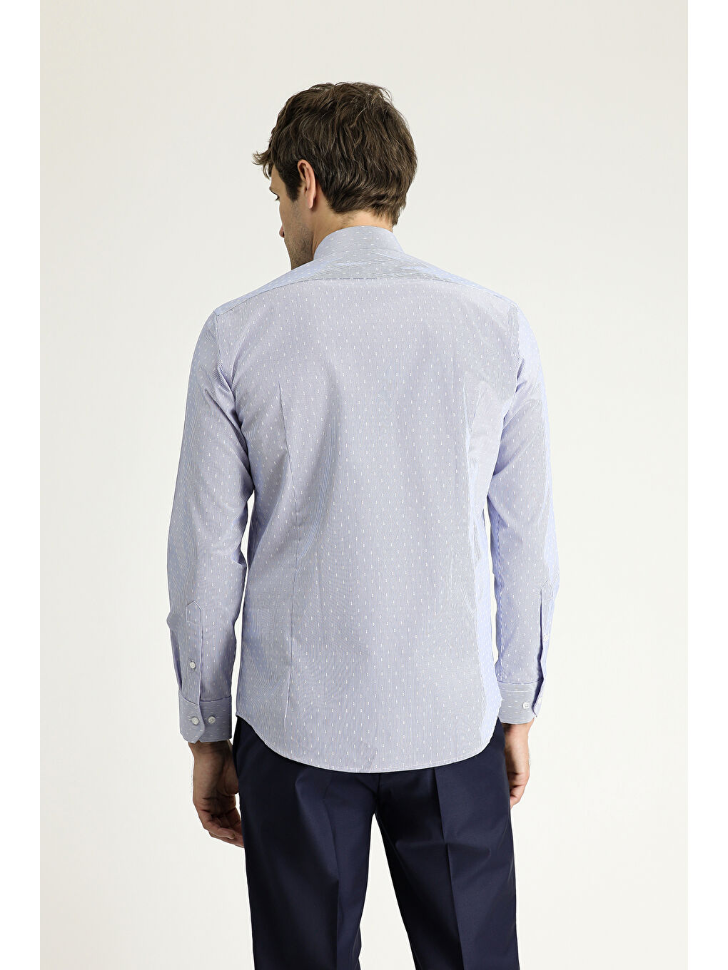 Mavi Uzun Kol Slim Fit Dar Kesim Non Iron Klasik Desenli Pamuklu Gömlek-3