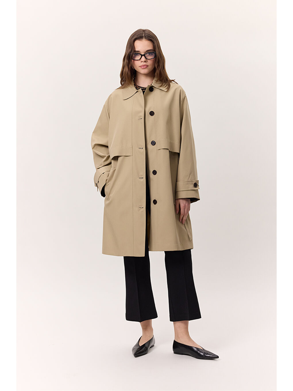 Bej Bel Ayarlamalı Hafif Trençkot Taş-2