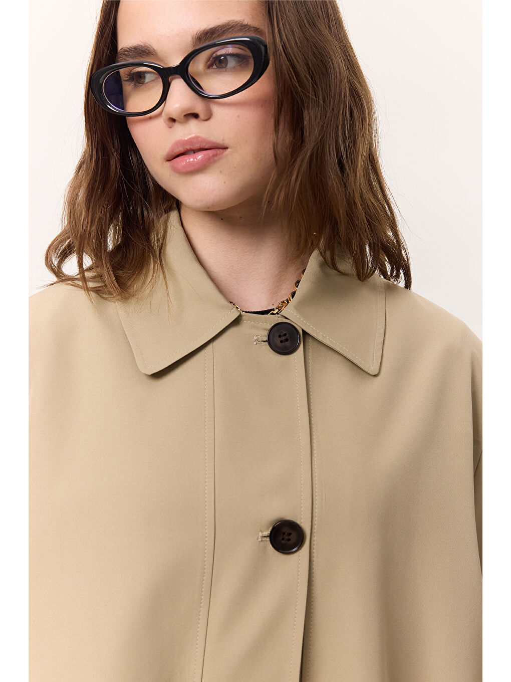 Bej Bel Ayarlamalı Hafif Trençkot Taş-5