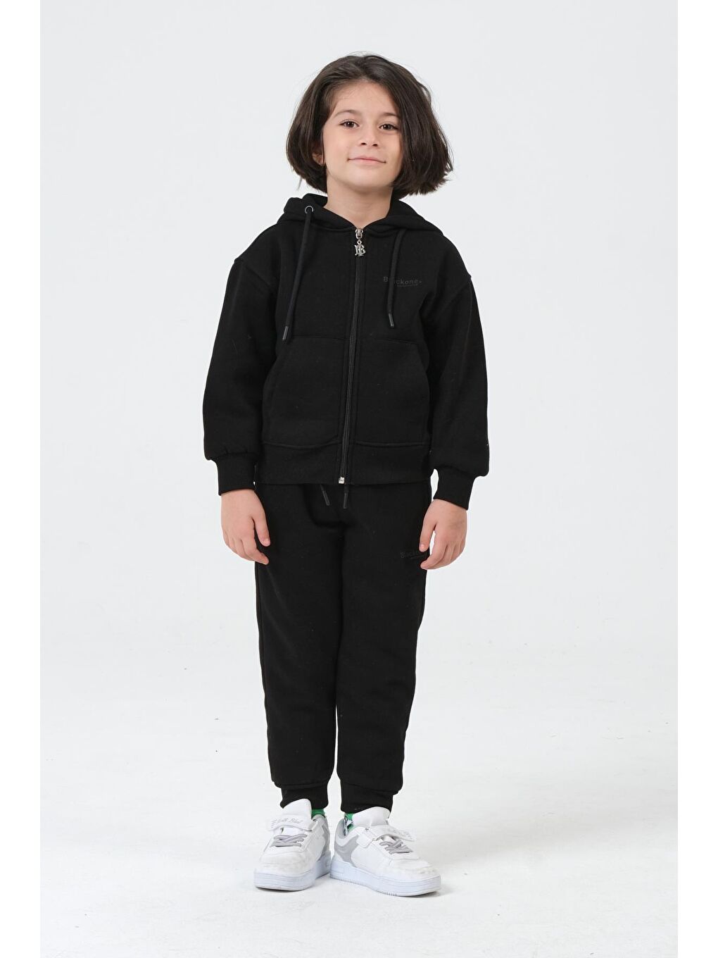 Siyah Kız Çocuk Kapüşonlu Eşofman Takımı