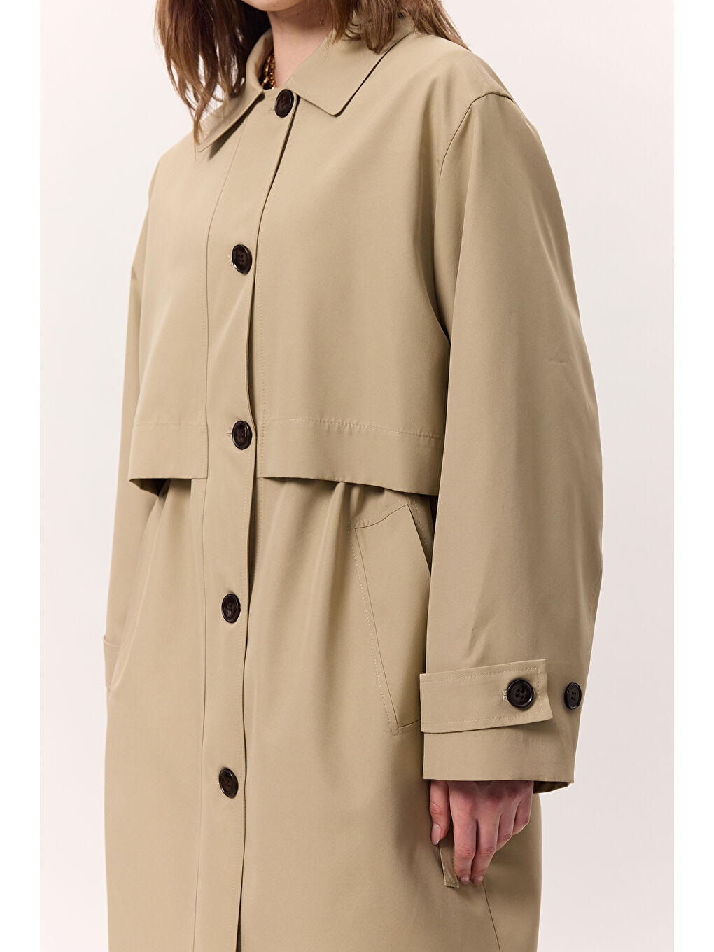 Bej Bel Ayarlamalı Hafif Trençkot Taş-6