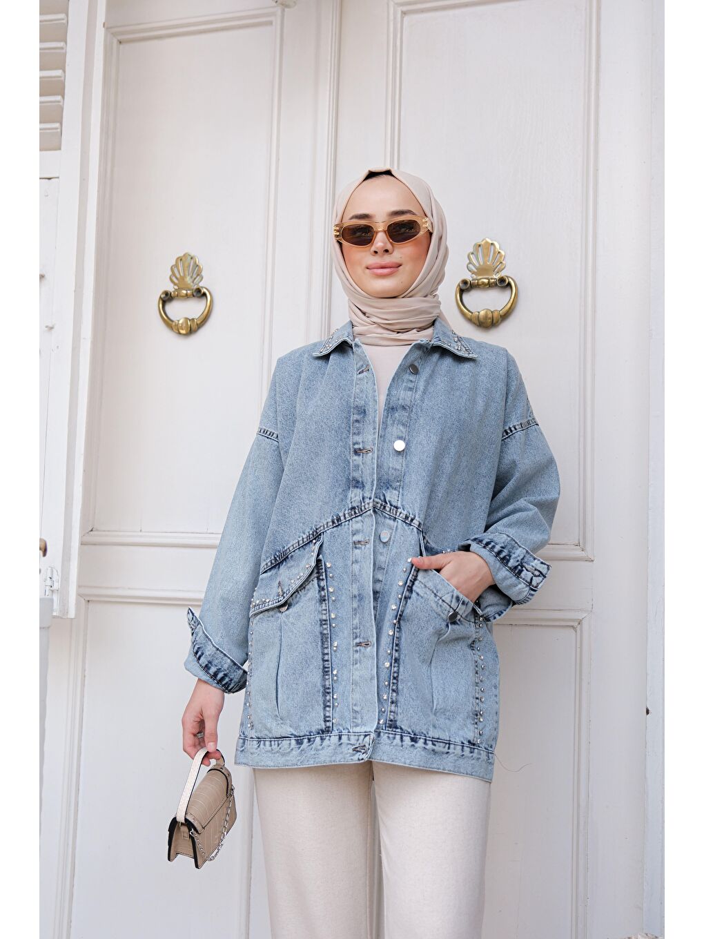 Çift Cepli Kadın Jean Ceket Mavi-1