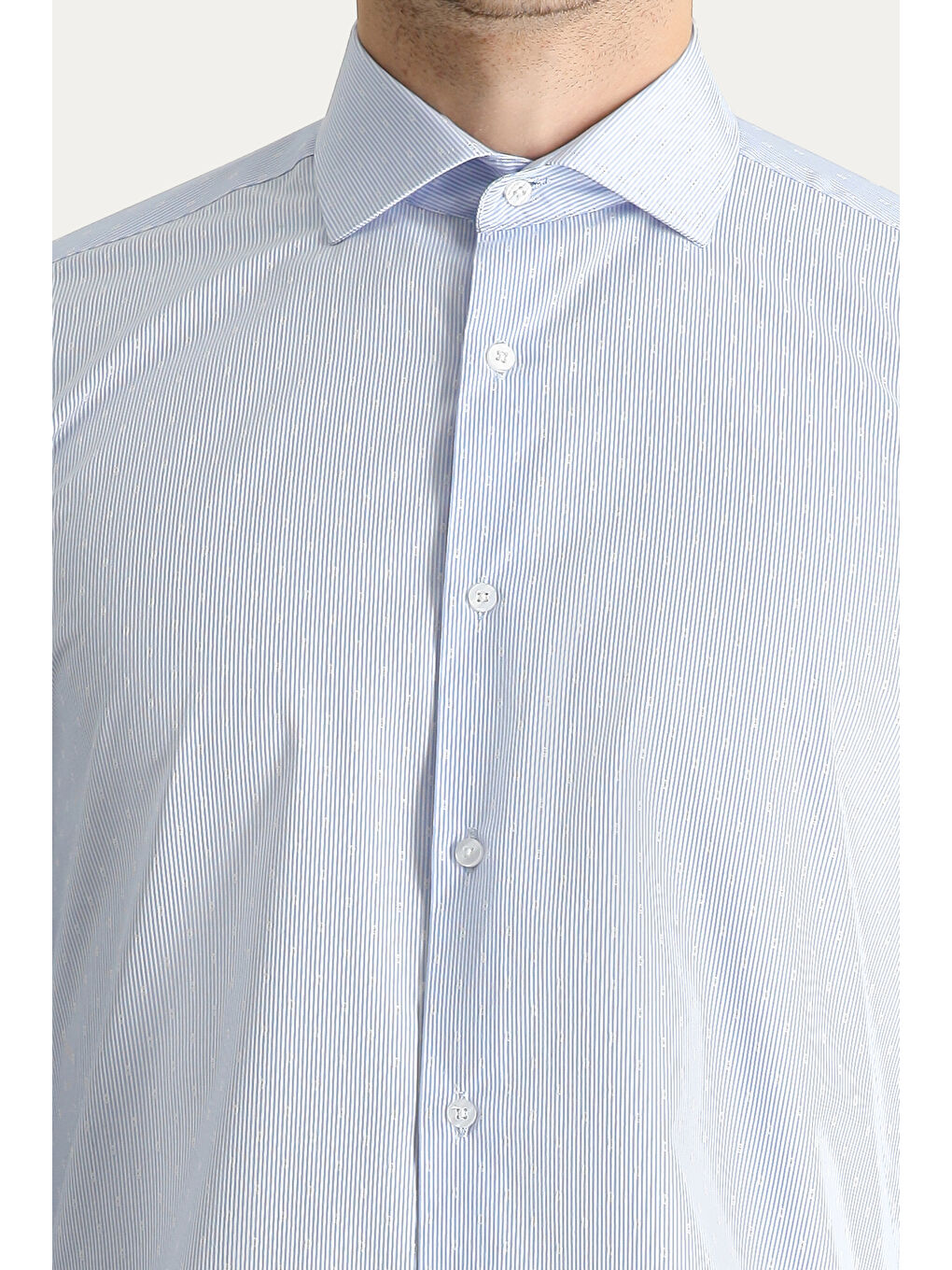 Mavi Uzun Kol Slim Fit Dar Kesim Non Iron Klasik Desenli Pamuklu Gömlek-4