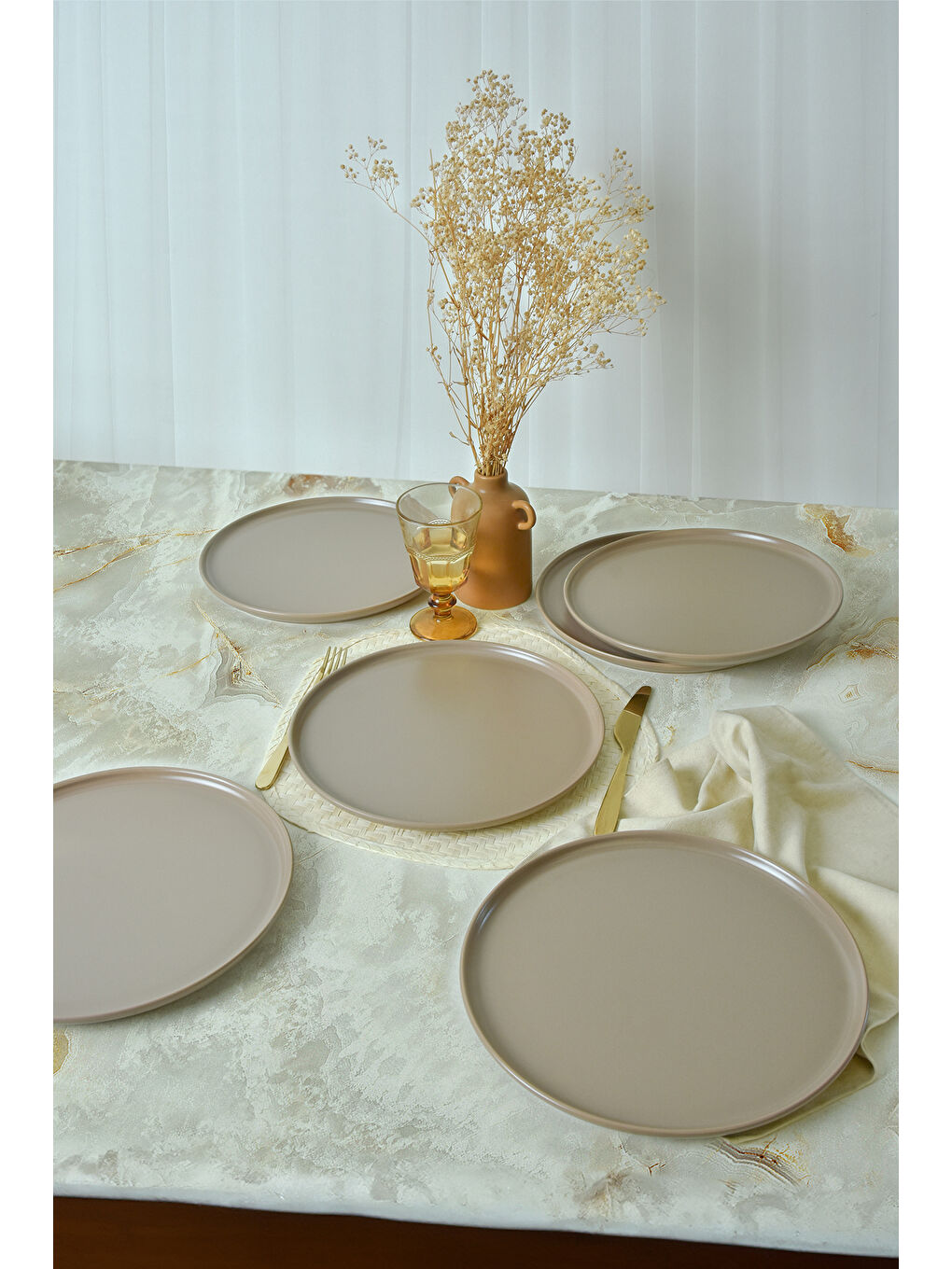 Kahverengi Mat Toprak Taupe Nordic Servis Tabağı 28 cm 6 Adet-1