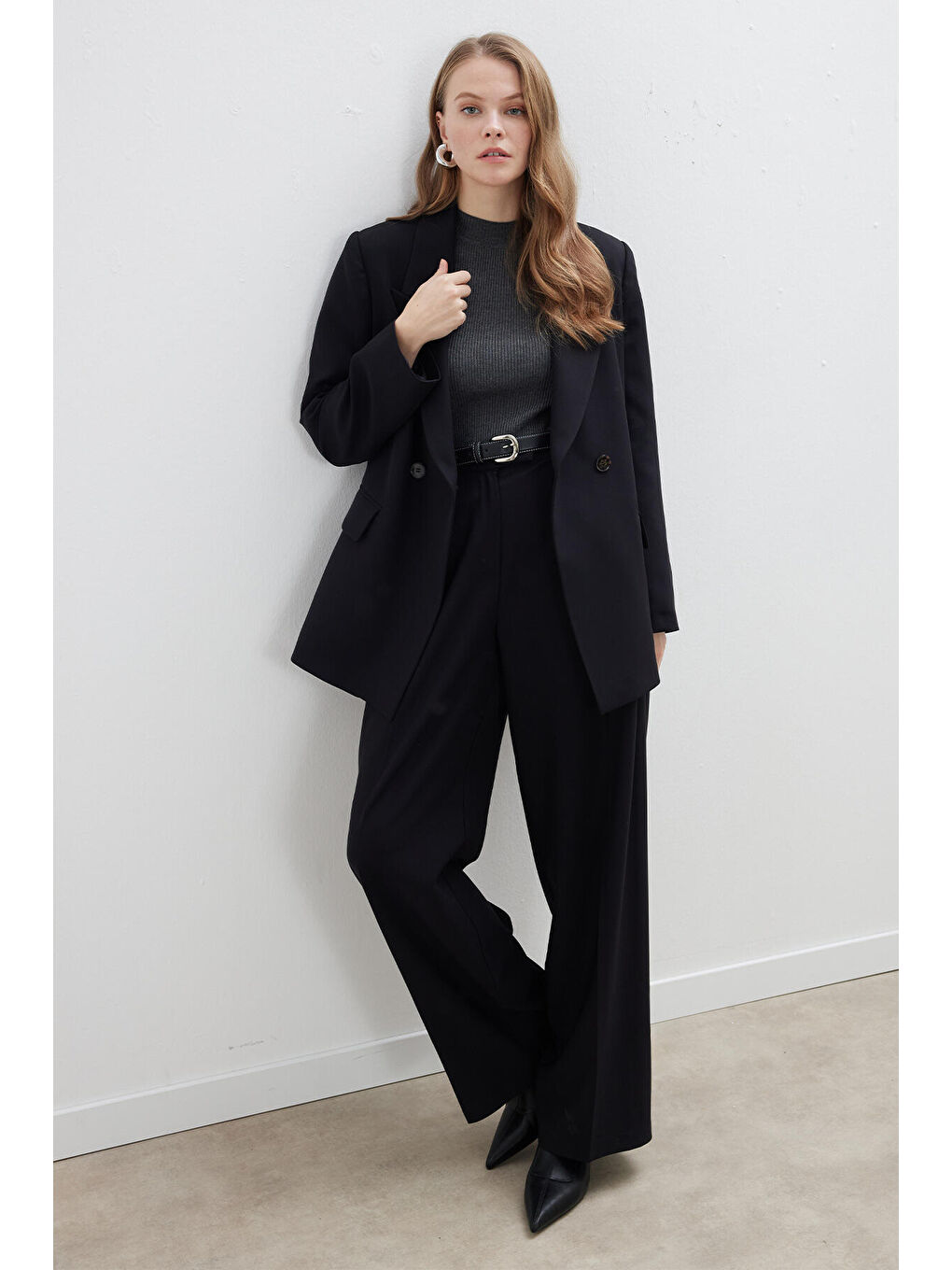 Dona Pileli Palazzo Pantolon Siyah-1