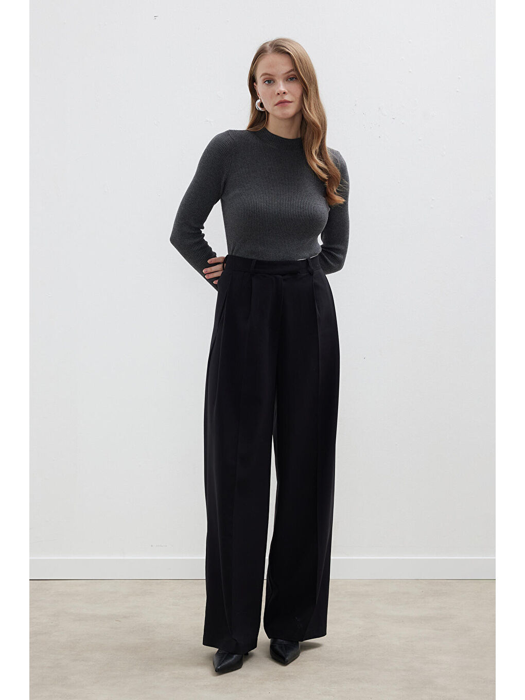 Dona Pileli Palazzo Pantolon Siyah-2