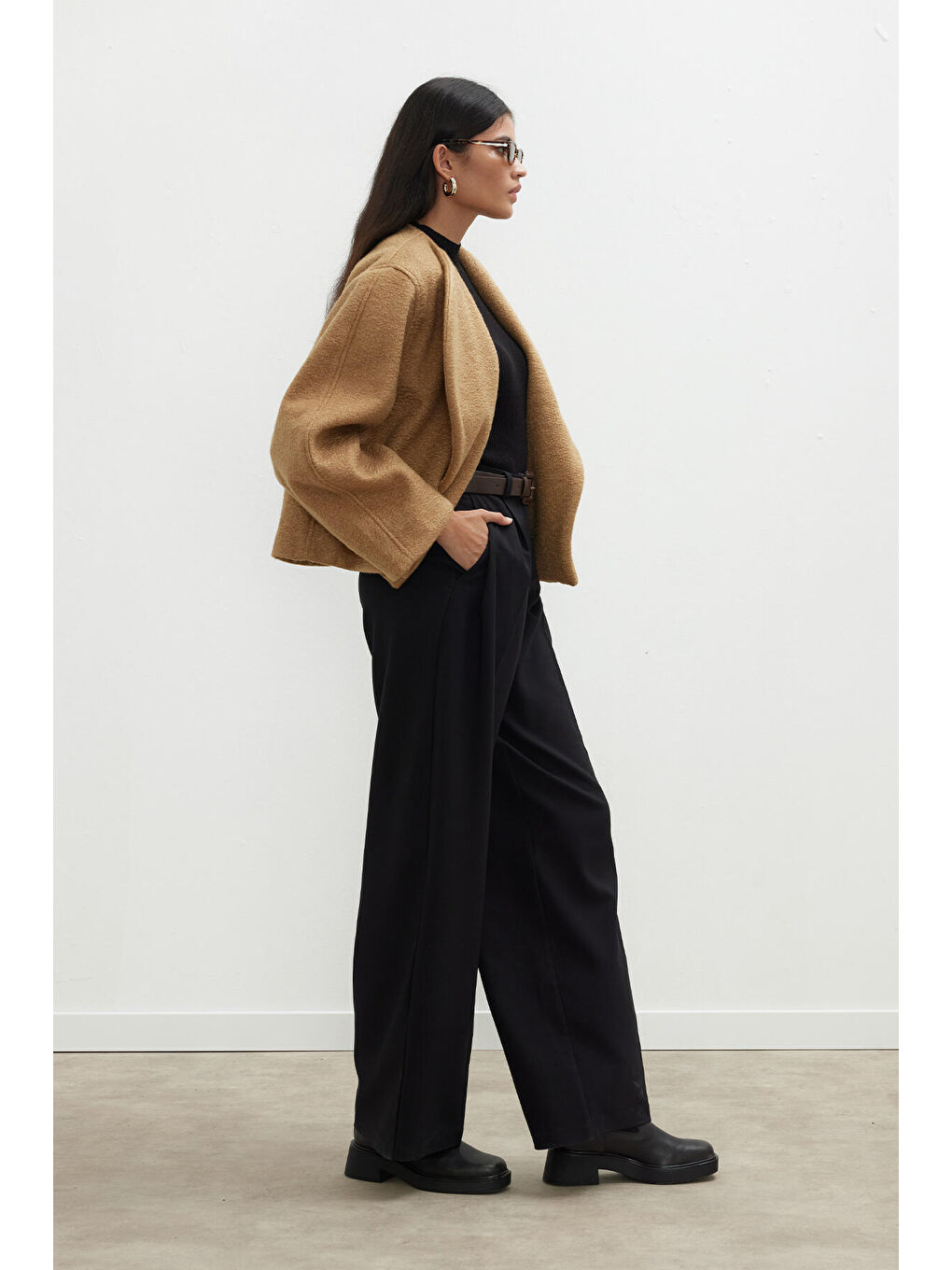 Dona Pileli Palazzo Pantolon Siyah-4