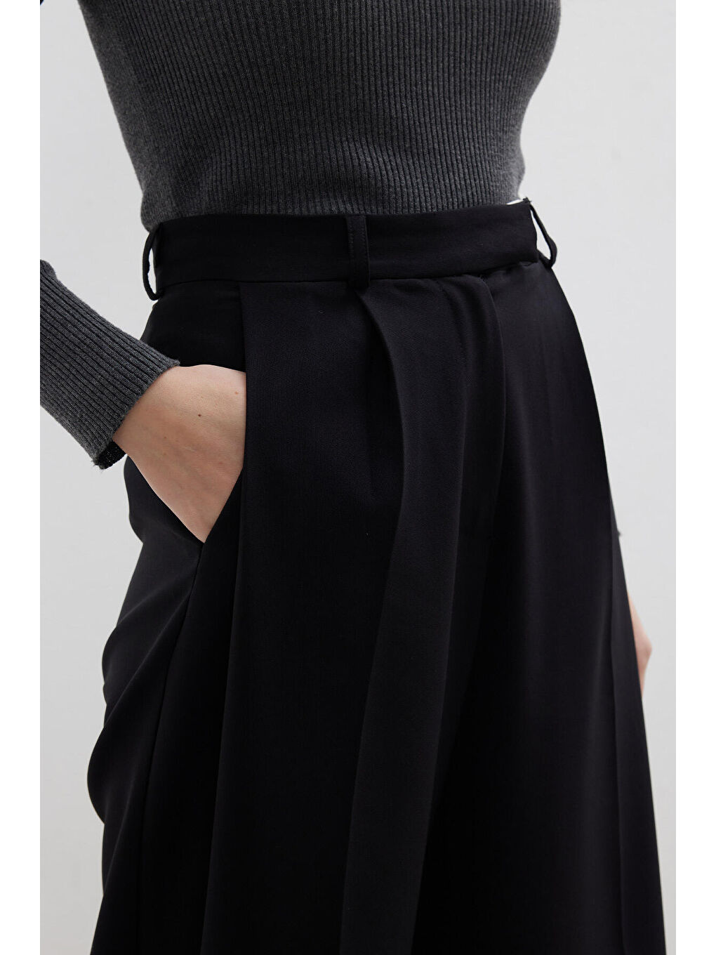 Dona Pileli Palazzo Pantolon Siyah-5