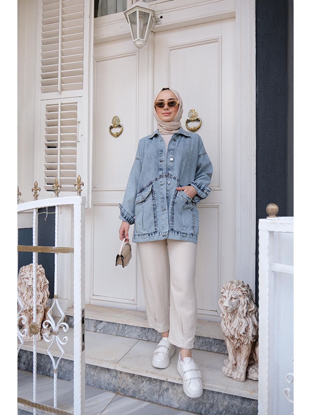 Çift Cepli Kadın Jean Ceket Mavi-2