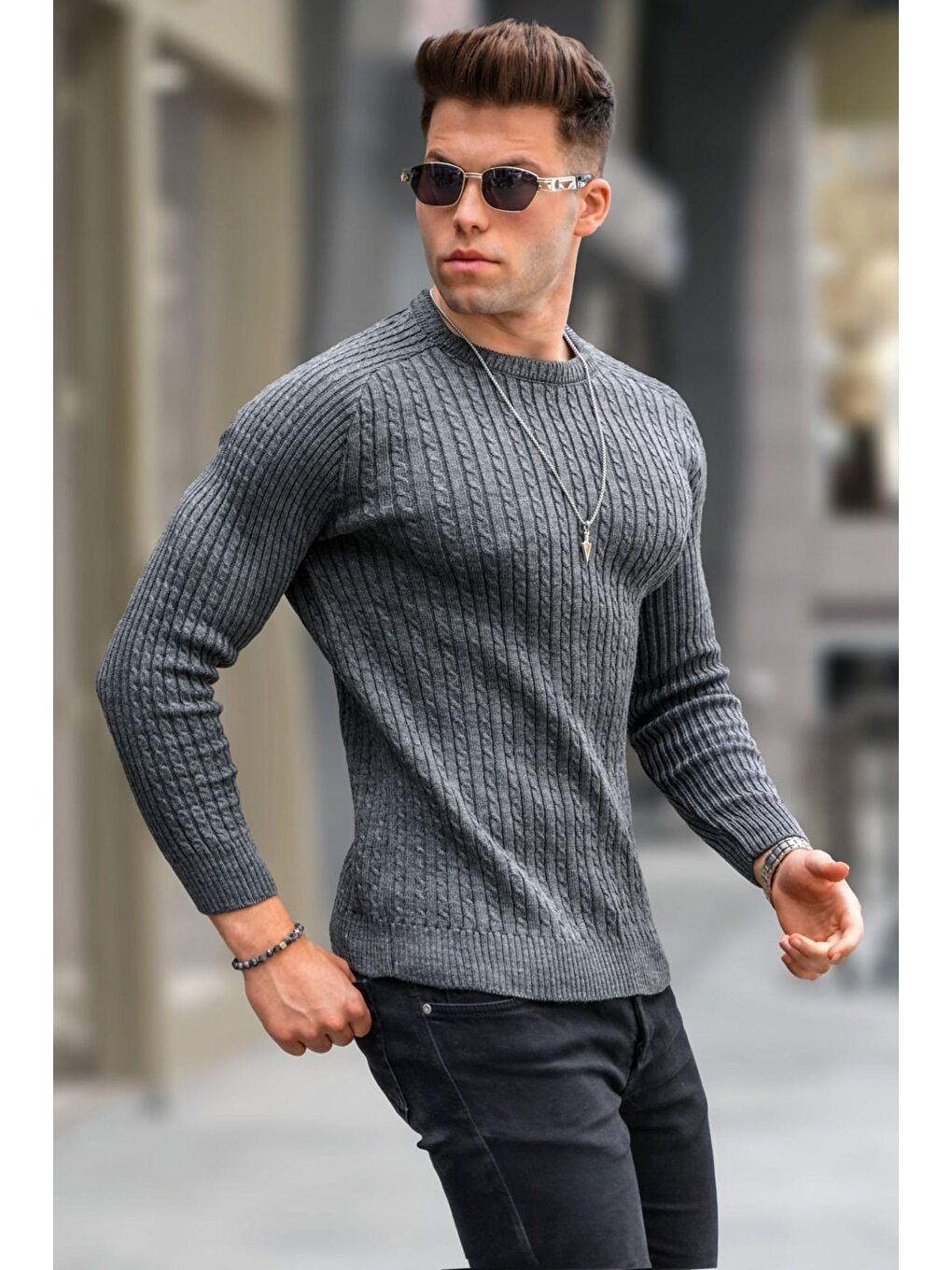 Antrasit Bisiklet Yaka Triko Kazak 5760