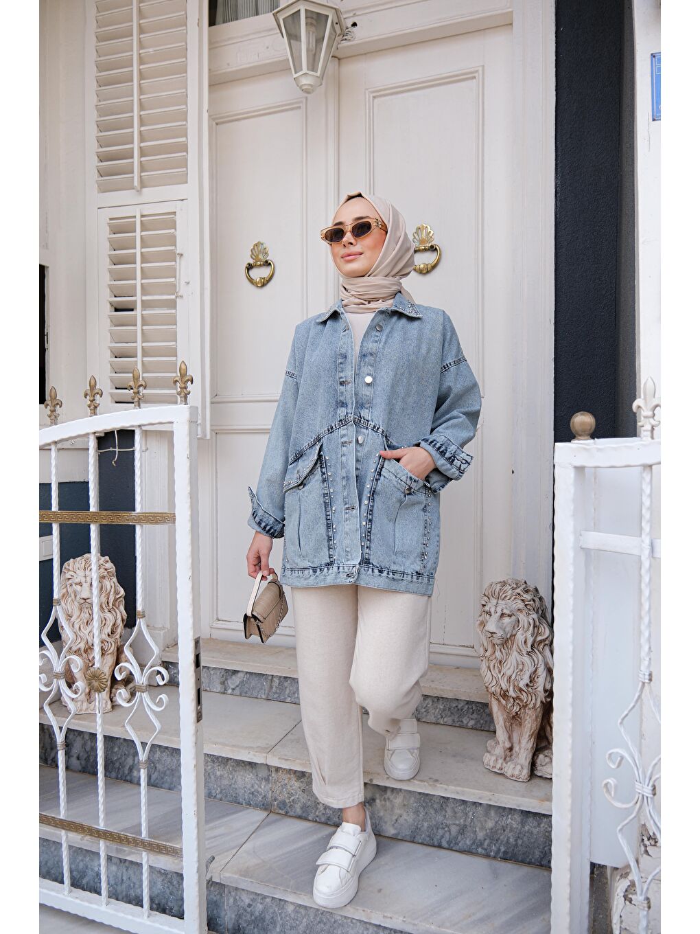 Çift Cepli Kadın Jean Ceket Mavi-3