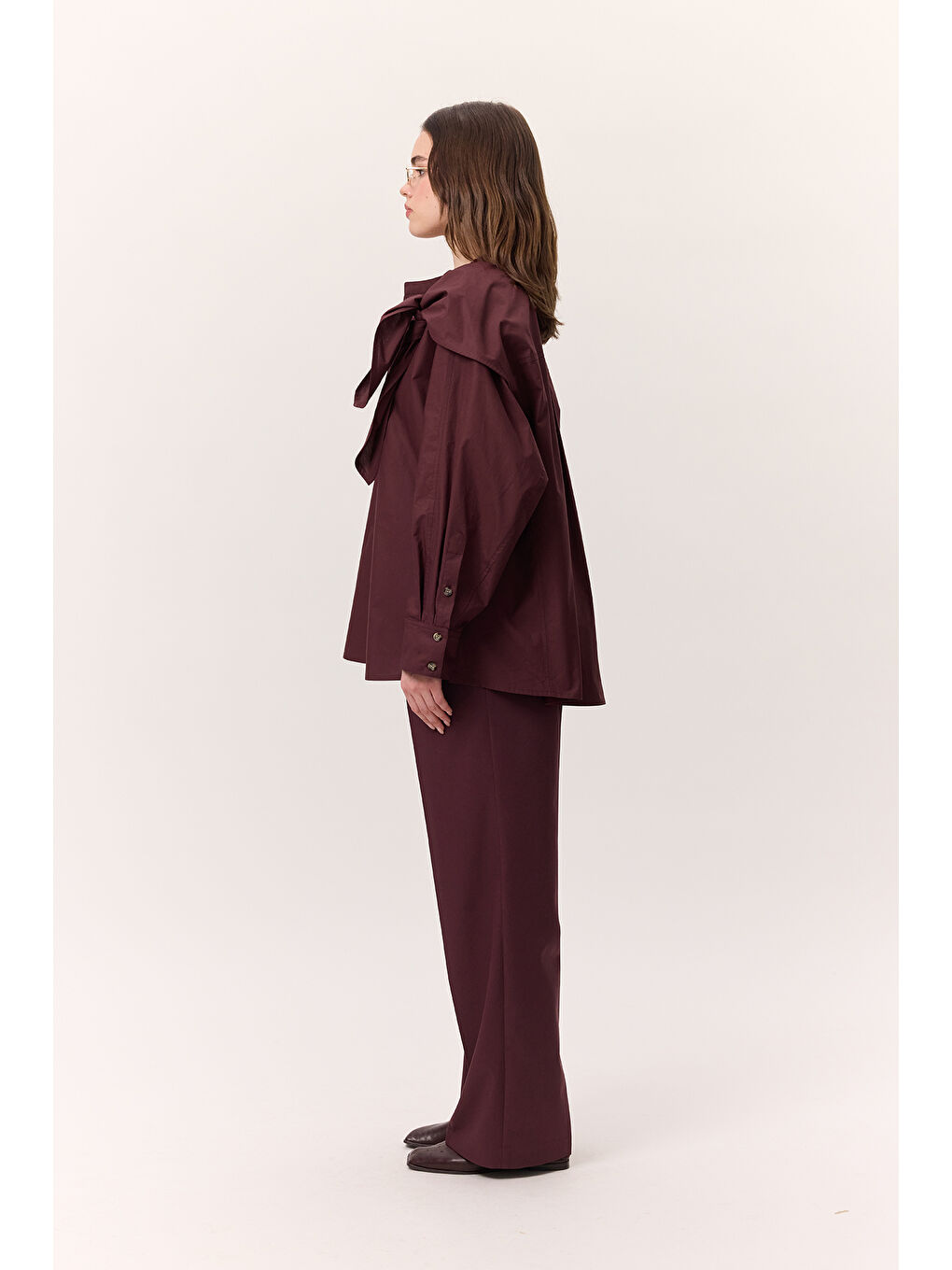 Bağlamalı Detaylı Tasarım Gömlek Bordo-4