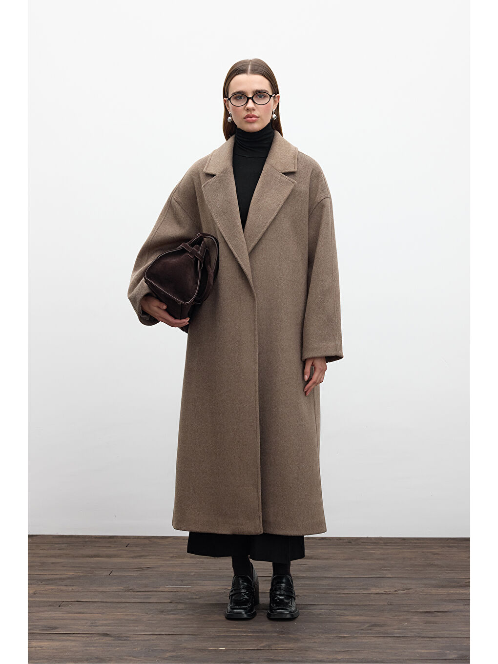 Kahverengi Düz Kapama Kaşe Kaban Küllü Kahve-2