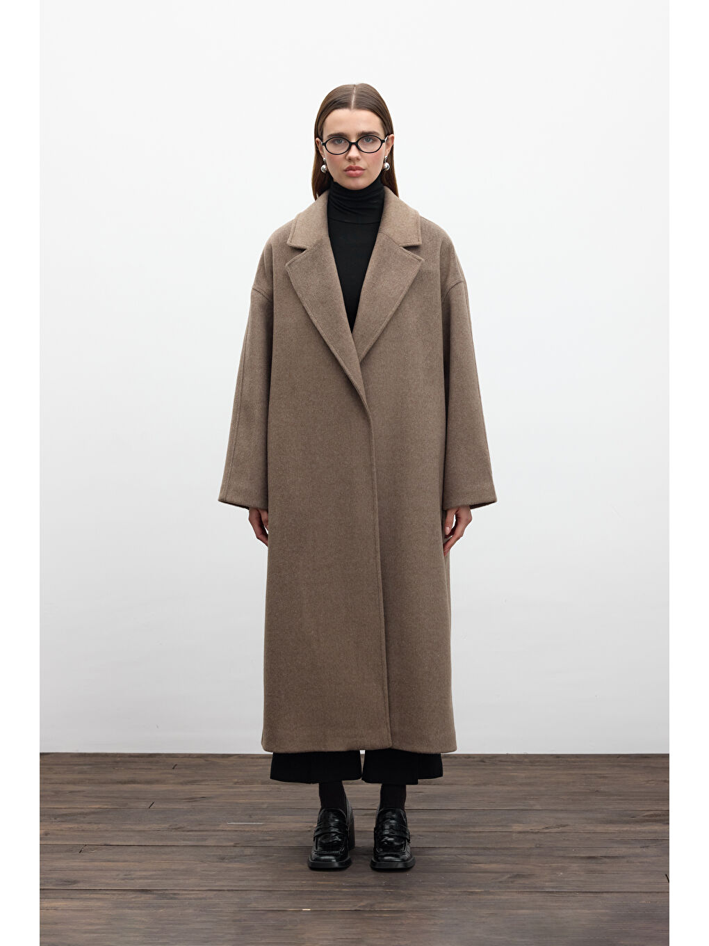 Kahverengi Düz Kapama Kaşe Kaban Küllü Kahve-3