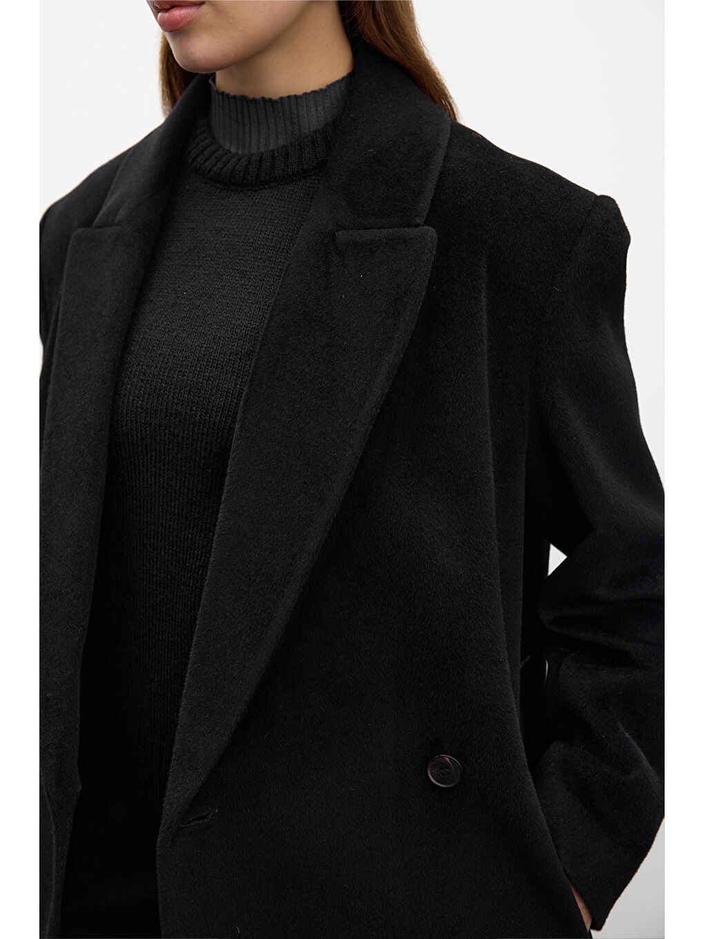 Kemerli Uzun Kaşe Kaban Siyah-6