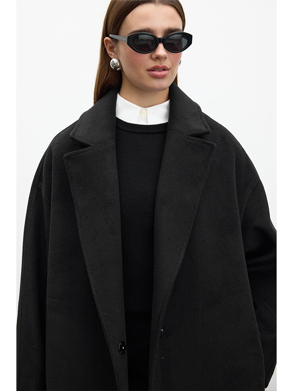 Düz Kapama Kaşe Kaban Siyah-3