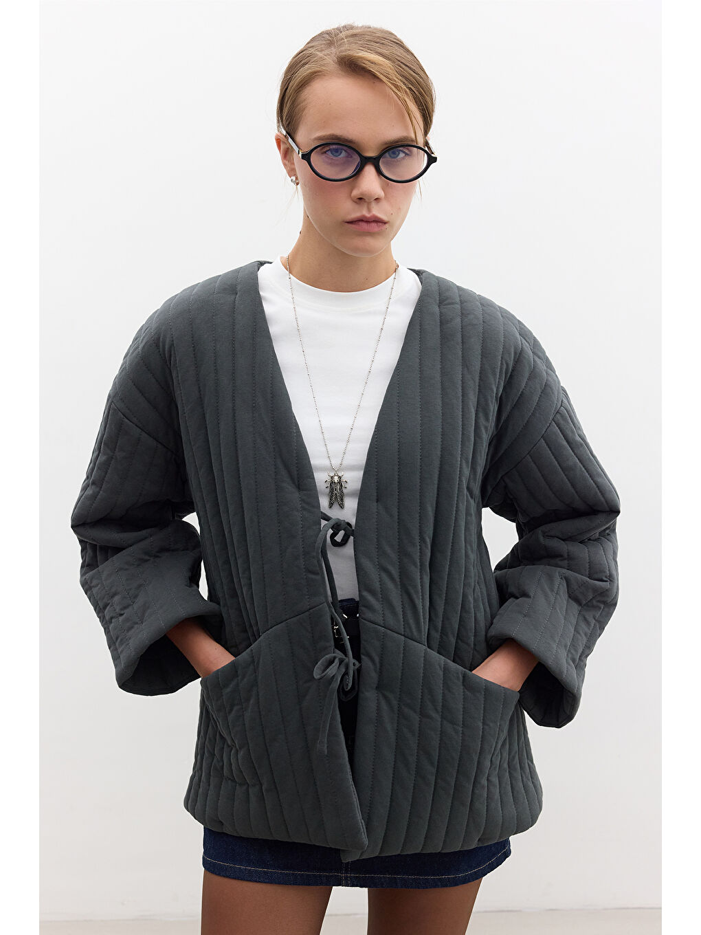 Kapitone Bağlamalı Mont Antrasit-1