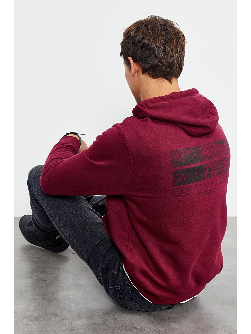 TOMMYLIFE Bordo Erguvan Ön Ve Sırt Baskılı Kapüşonlu Rahat Form Erkek Sweatshirt - 88017 - 2