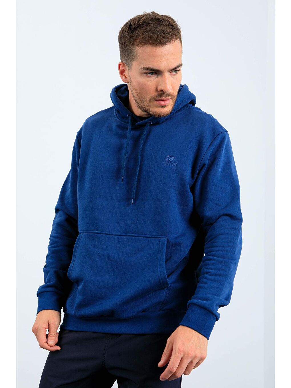 İndigo Kanguru Cep Kapüşonlu Rahat Form Erkek Sweatshirt - 88013