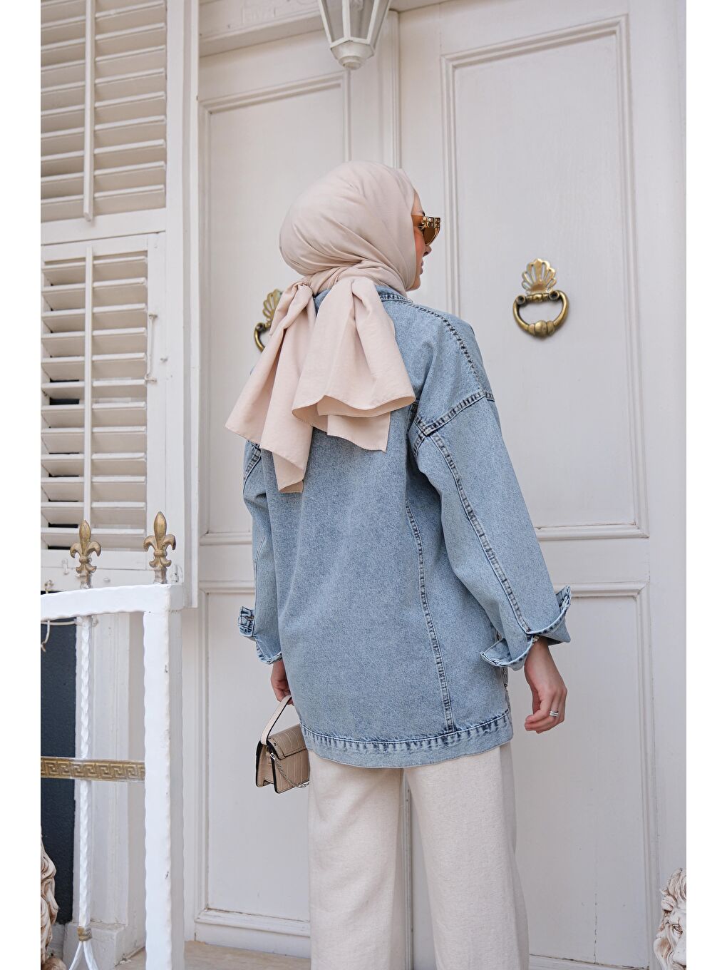 Çift Cepli Kadın Jean Ceket Mavi-4