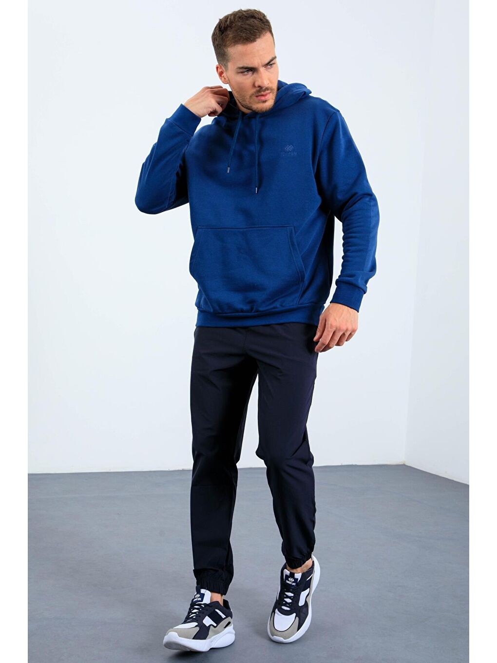 İndigo Kanguru Cep Kapüşonlu Rahat Form Erkek Sweatshirt - 88013-3