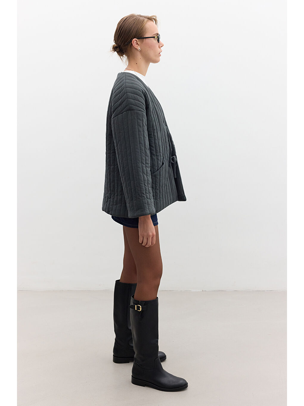 Kapitone Bağlamalı Mont Antrasit-4