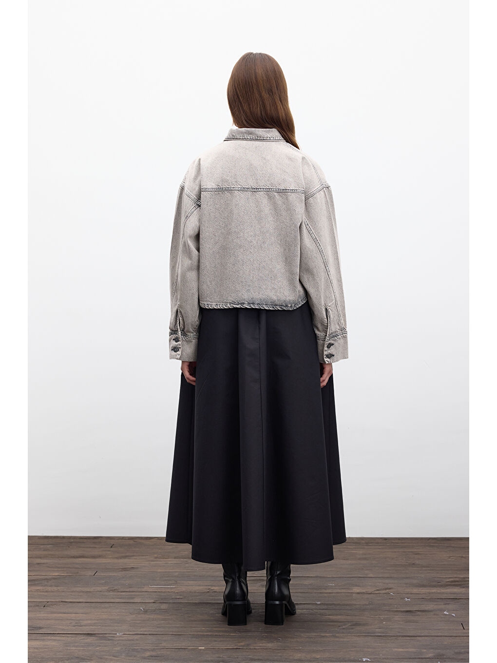 Bağcıklı Denim Bluz Antrasit-7