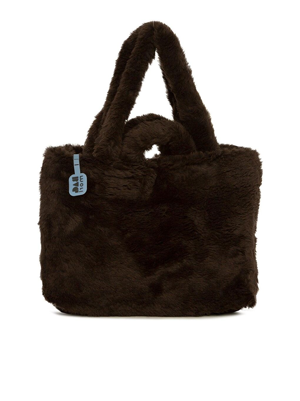 Kahverengi Çift Askılı Tüylü Tote Büyük Çanta-2