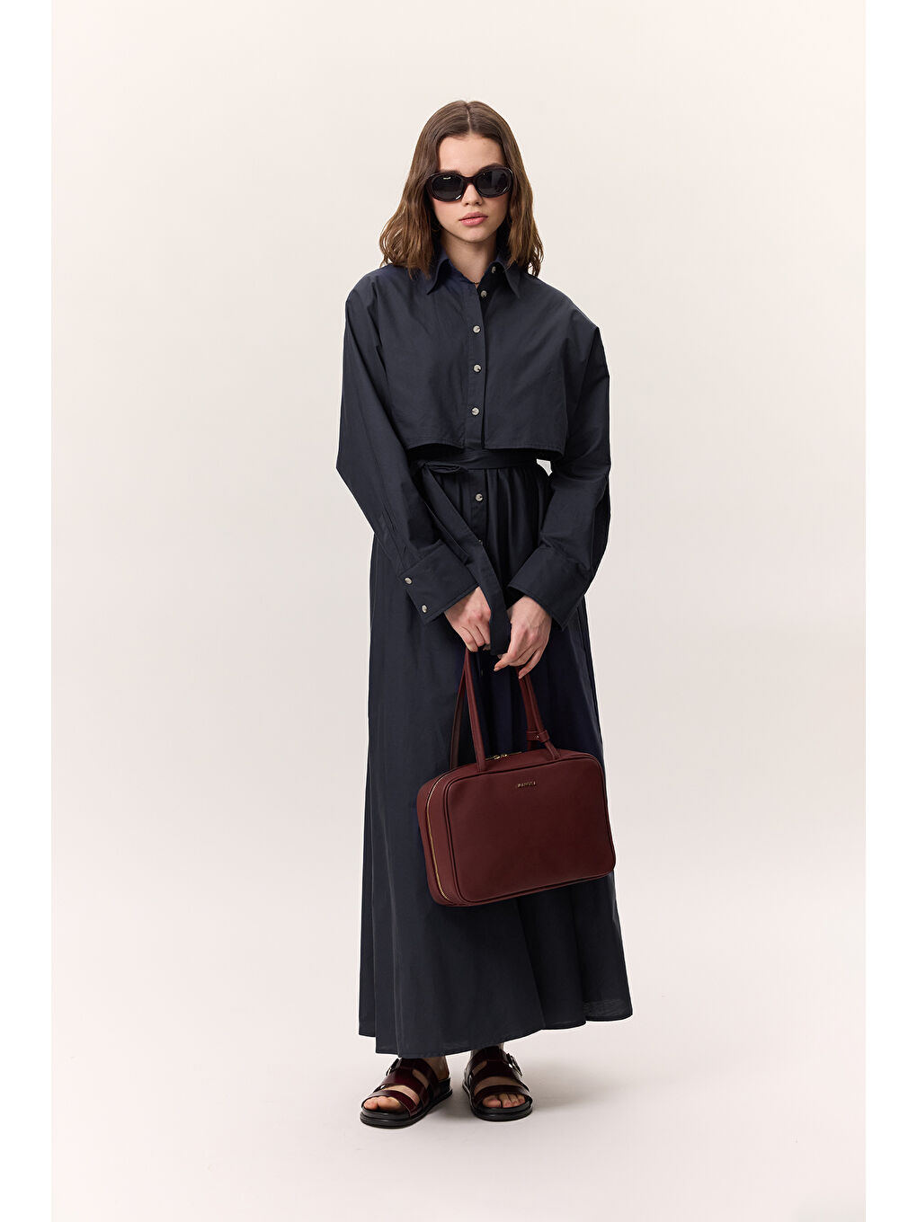 Trenç Tarz Gömlek Elbise Lacivert-3