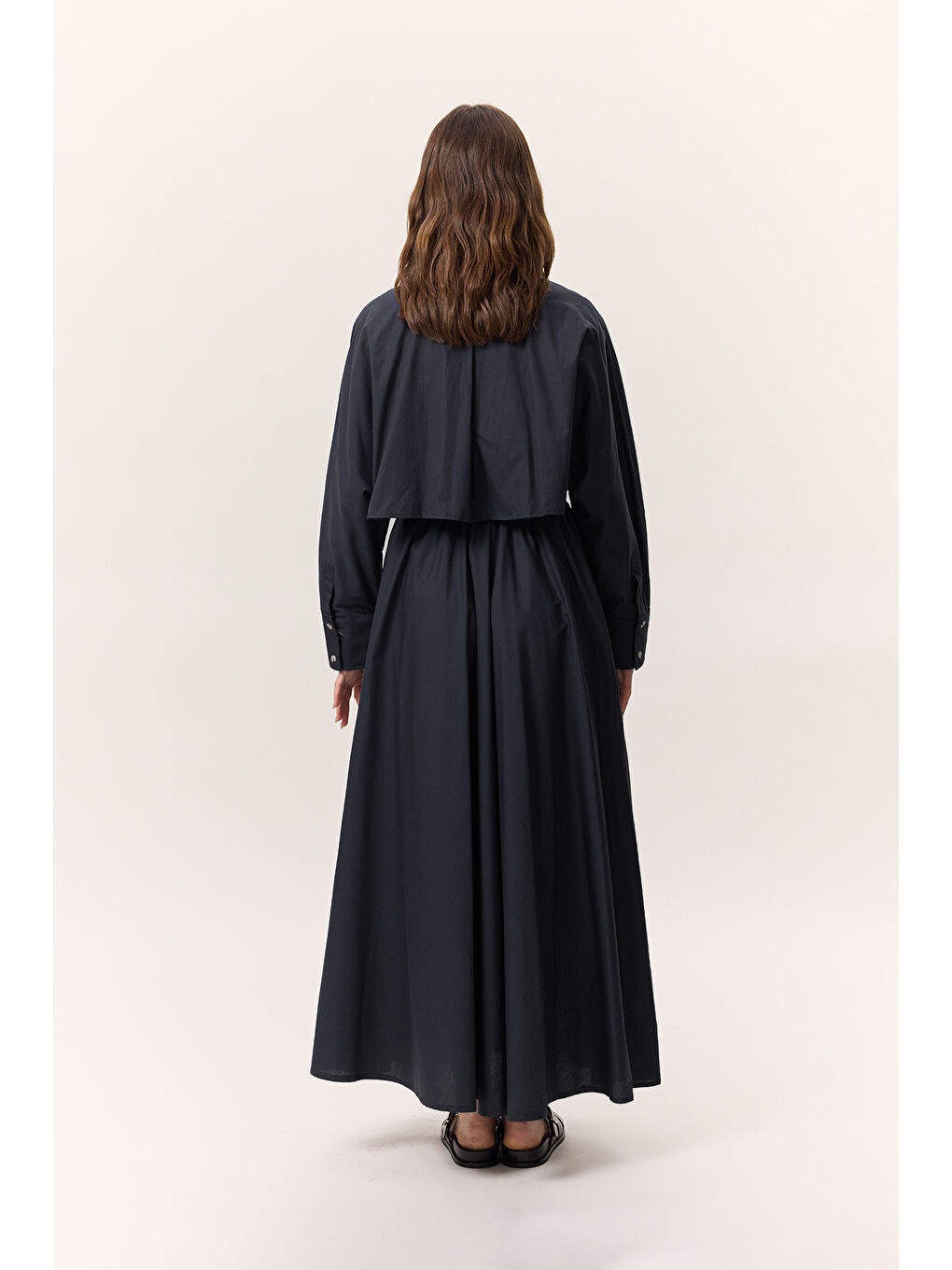 Trenç Tarz Gömlek Elbise Lacivert-6