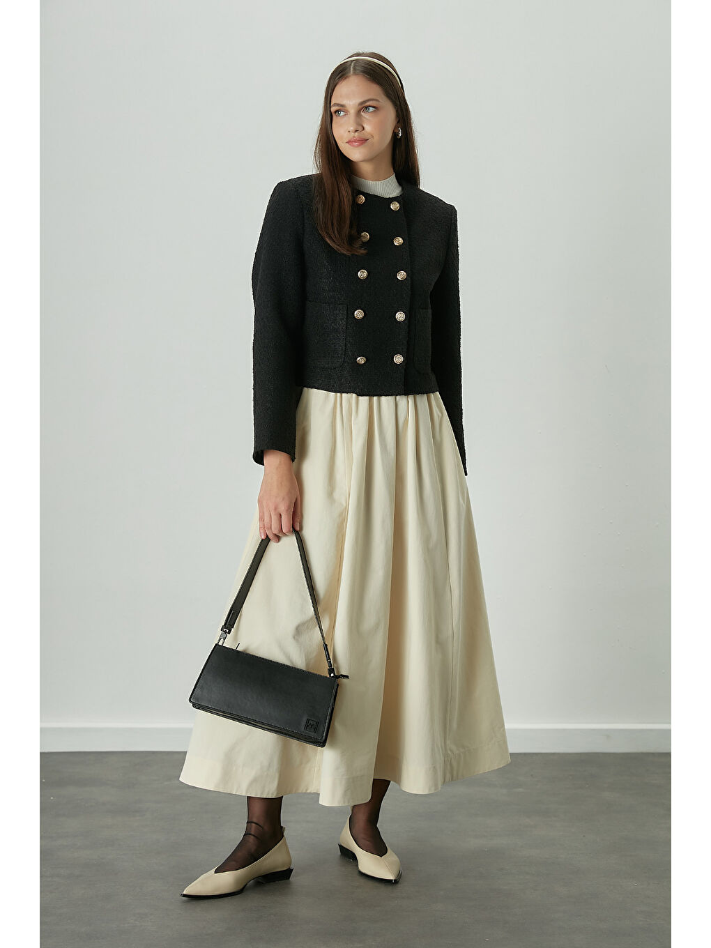 Bej Katy Gabardin Büzgülü Etek Vanilya-1