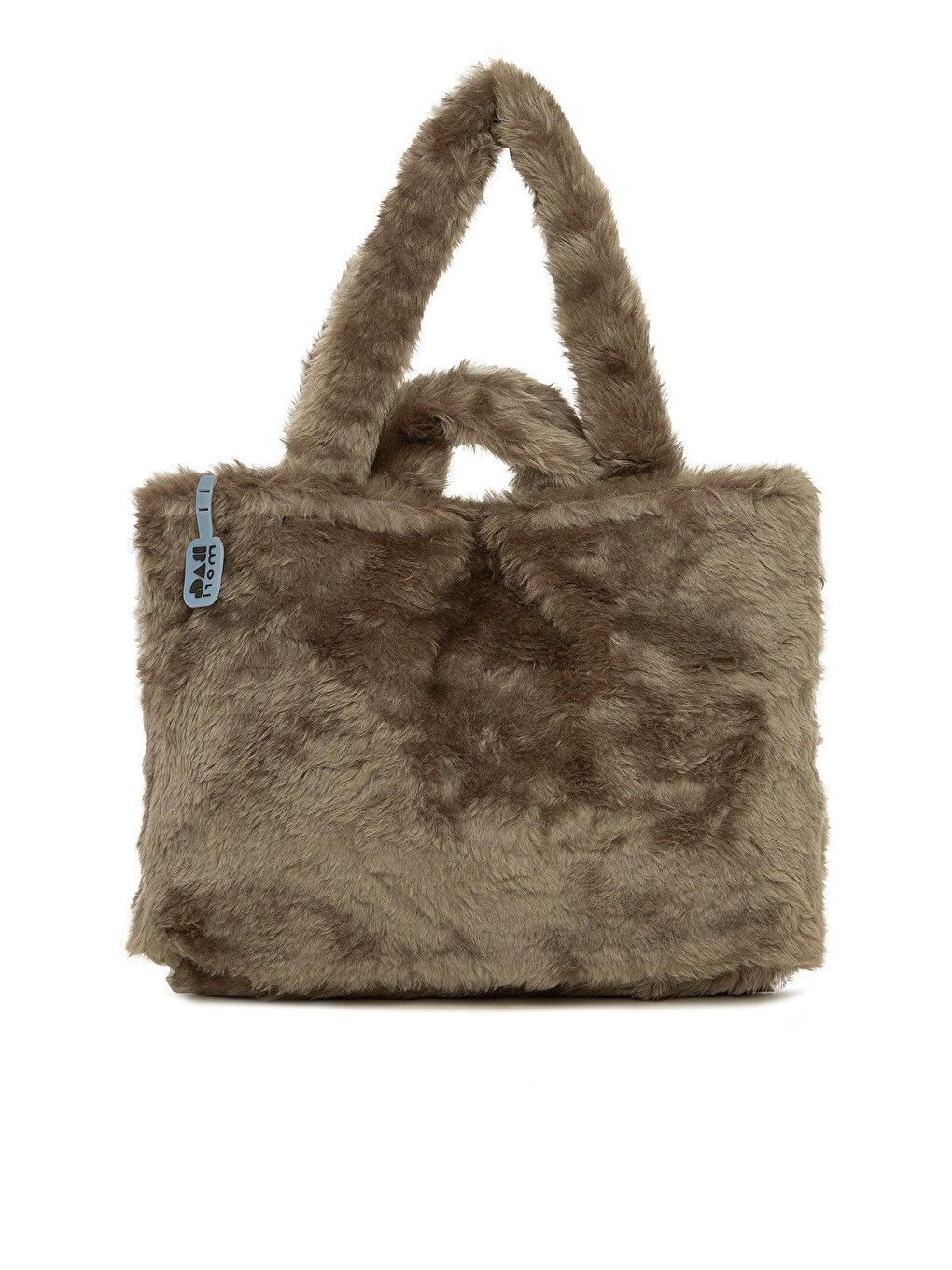 Gri Çift Askılı Tüylü Tote Büyük Çanta-2