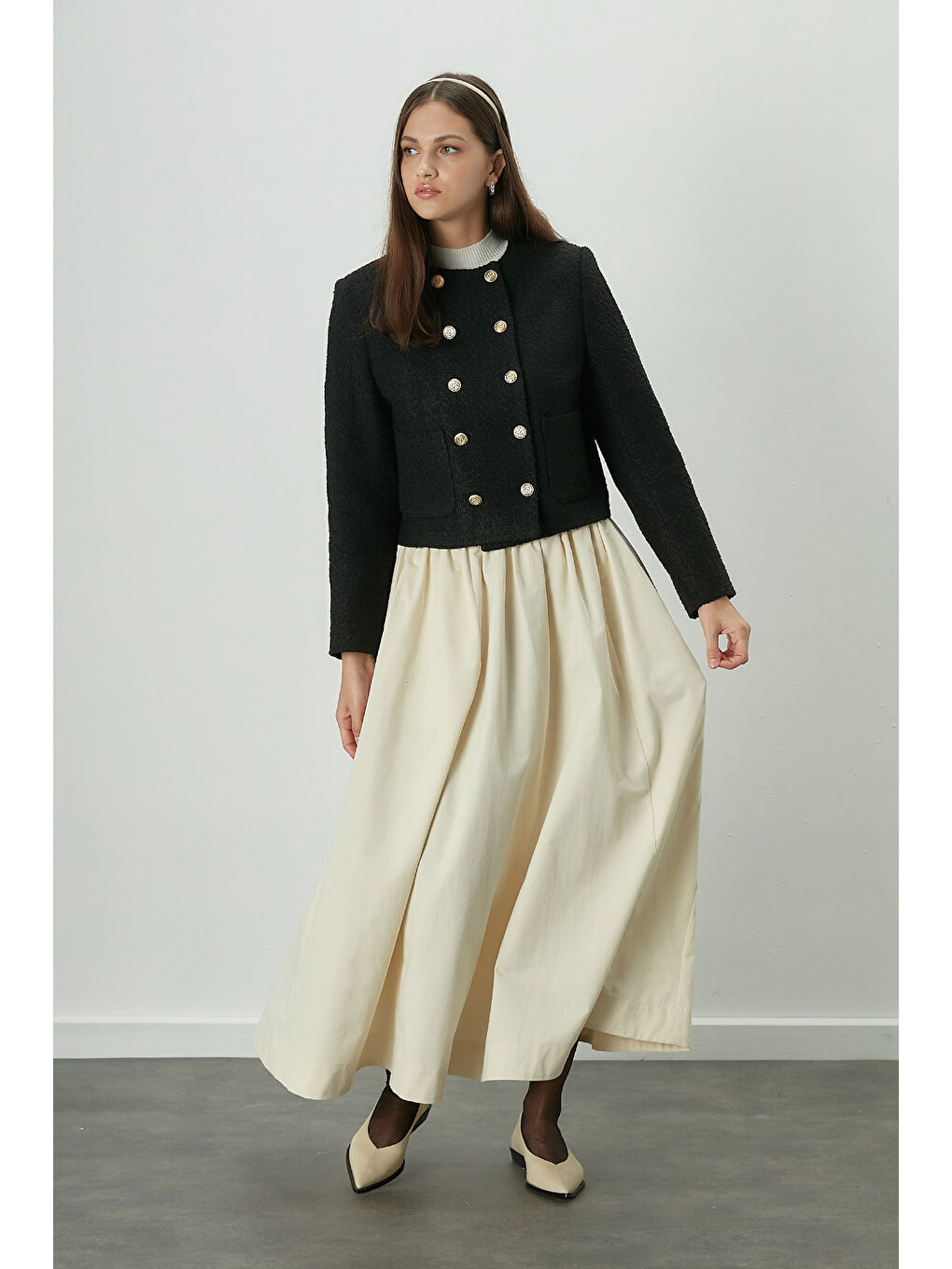 Bej Katy Gabardin Büzgülü Etek Vanilya-3