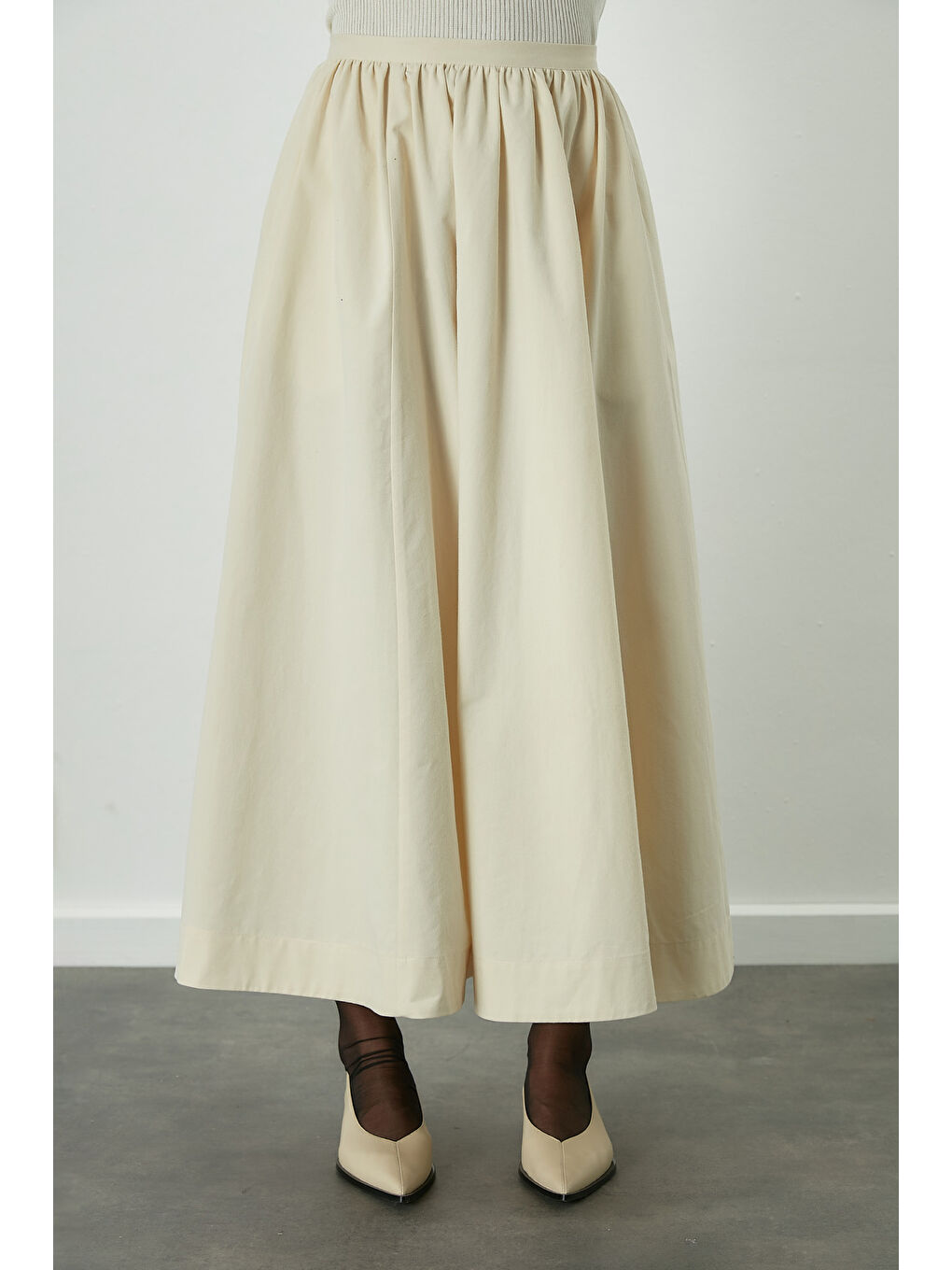 Bej Katy Gabardin Büzgülü Etek Vanilya-5