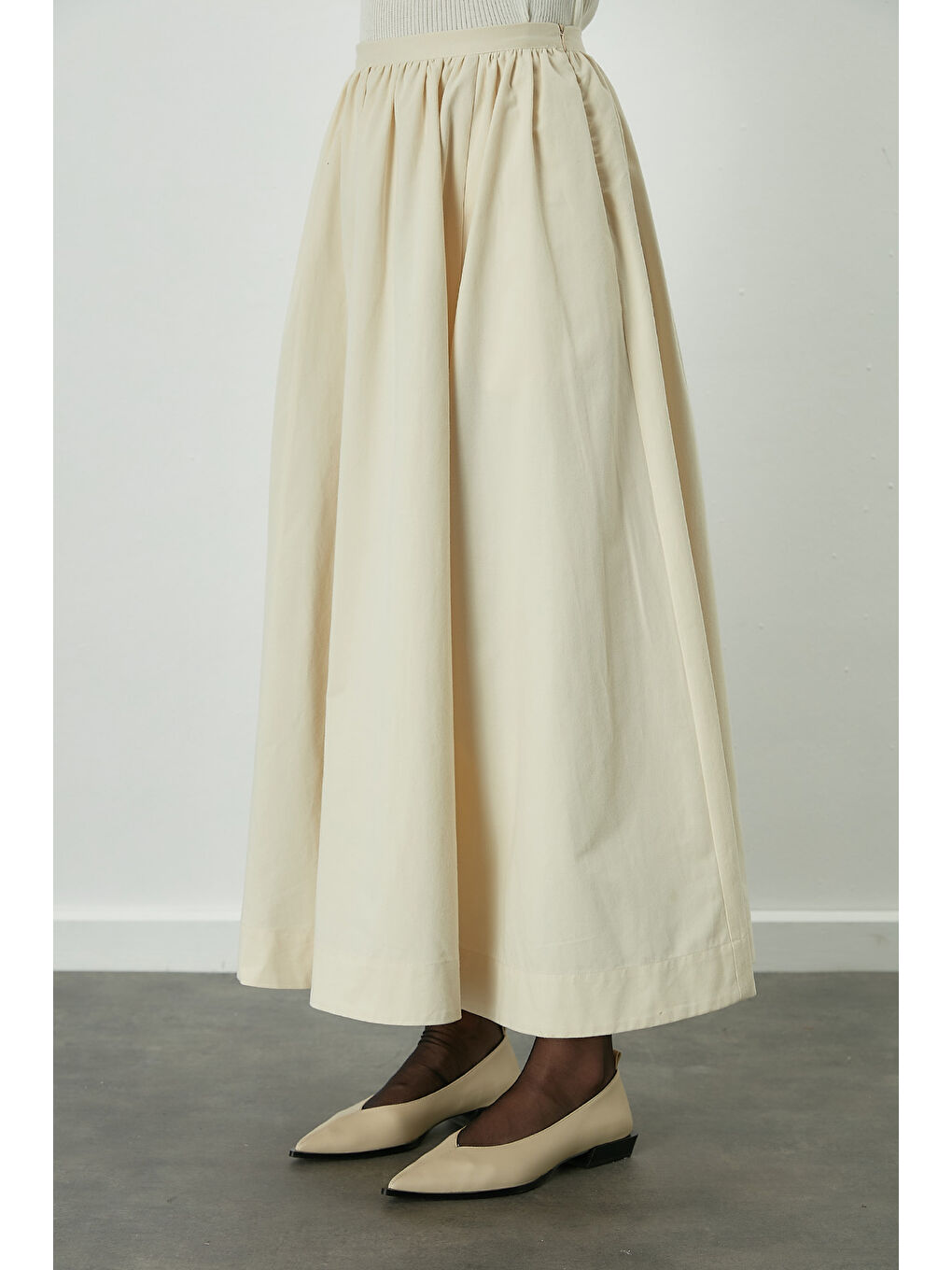 Bej Katy Gabardin Büzgülü Etek Vanilya-6