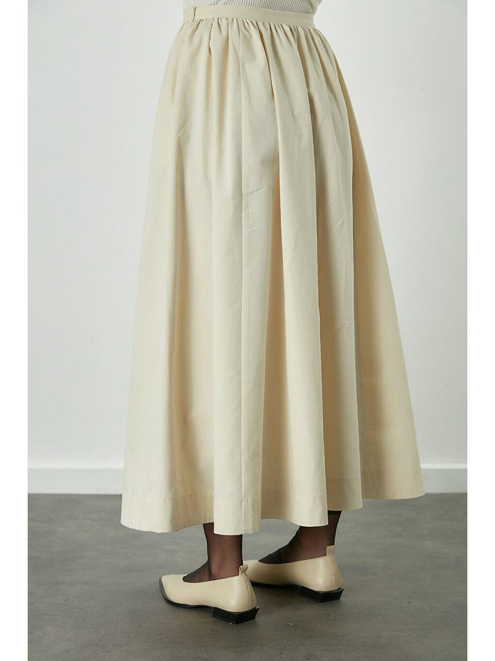 Bej Katy Gabardin Büzgülü Etek Vanilya-7