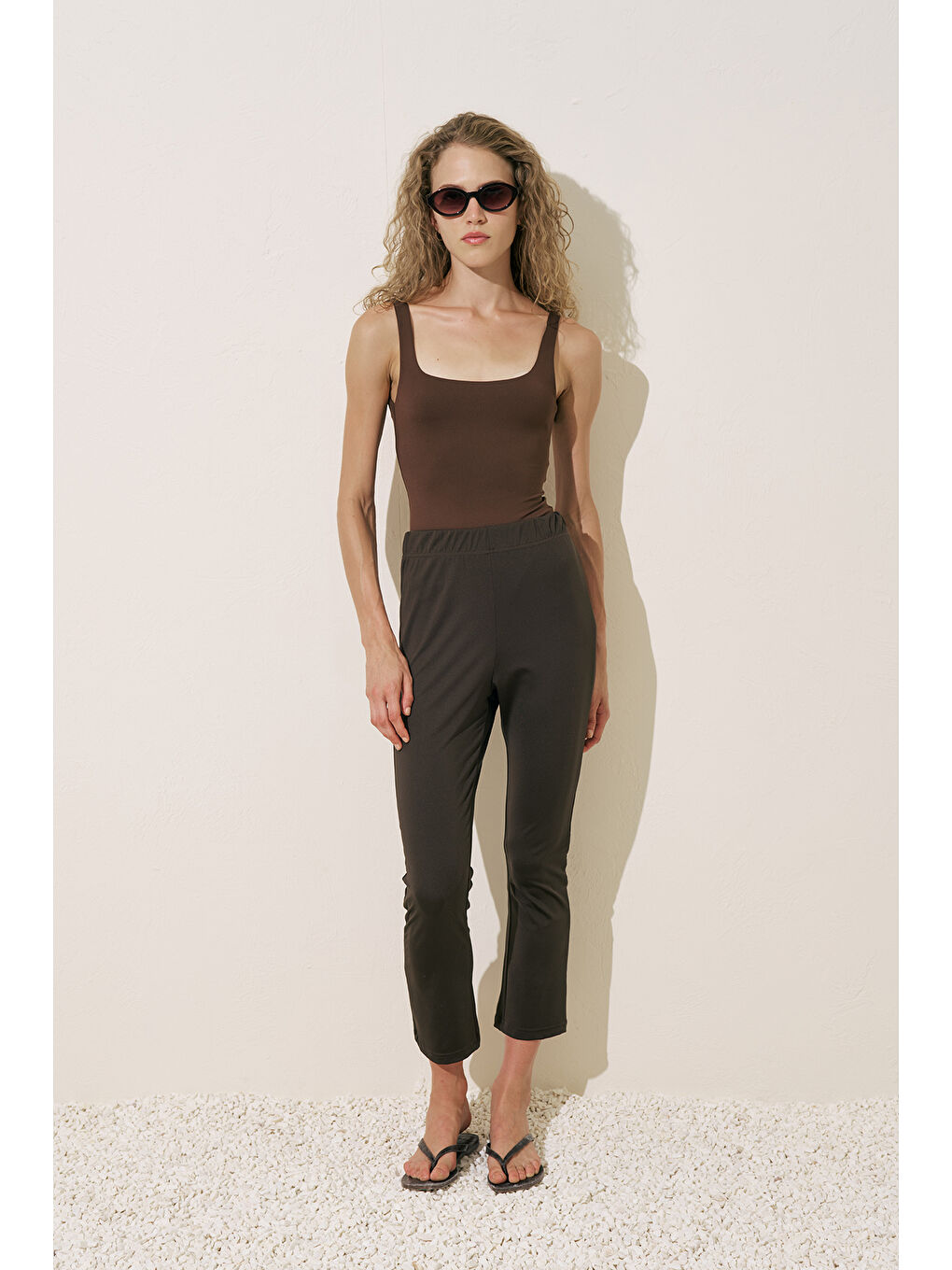 Flare Paça Tesettür Mayo Pantolon Kahverengi