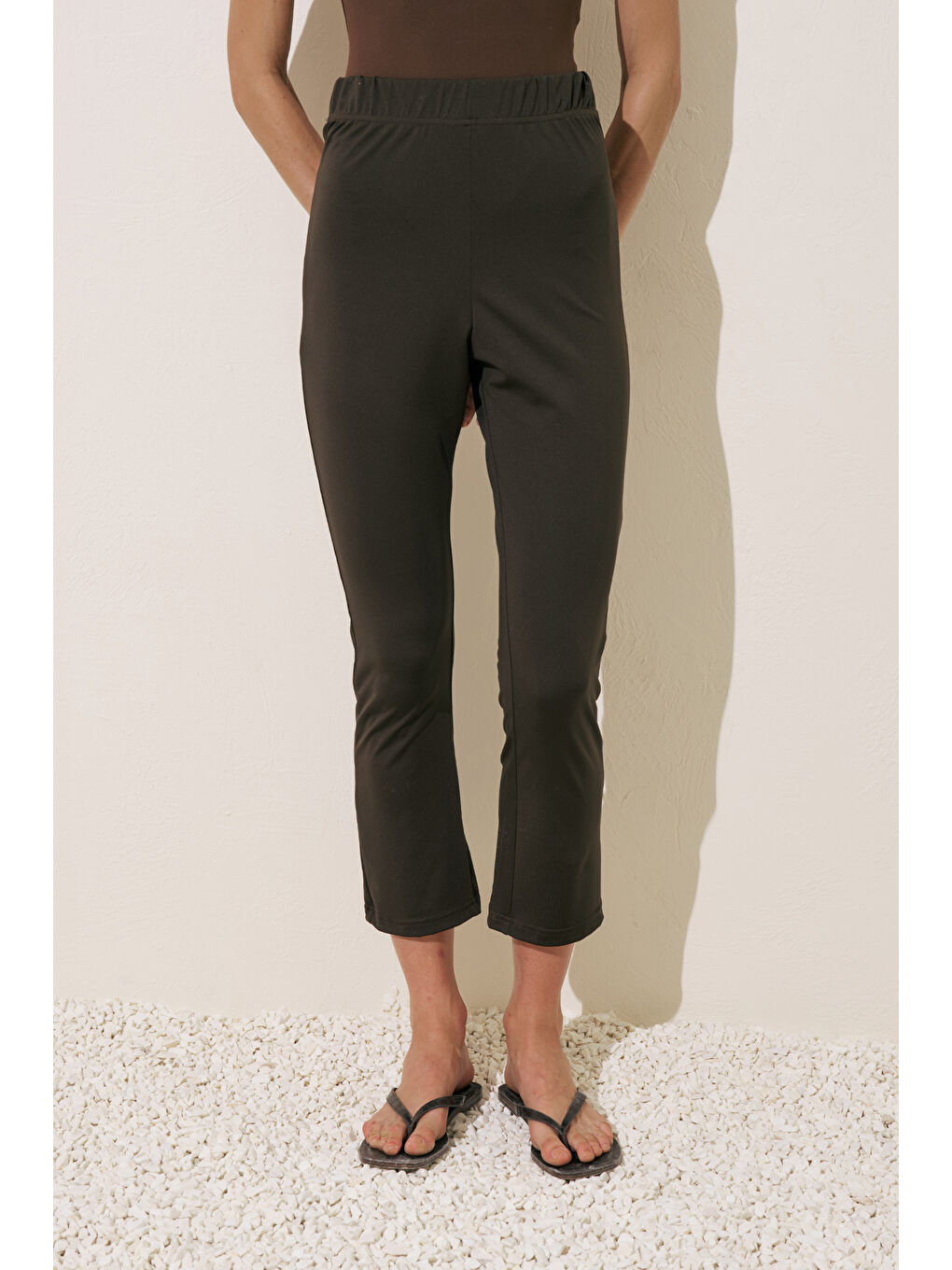 Flare Paça Tesettür Mayo Pantolon Kahverengi-1