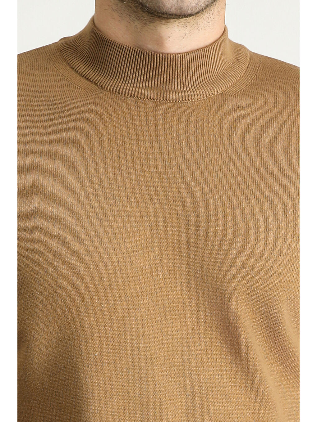 Kahverengi Bato Yaka Regular Fit Pamuklu Triko Büyük Beden Kazak-4