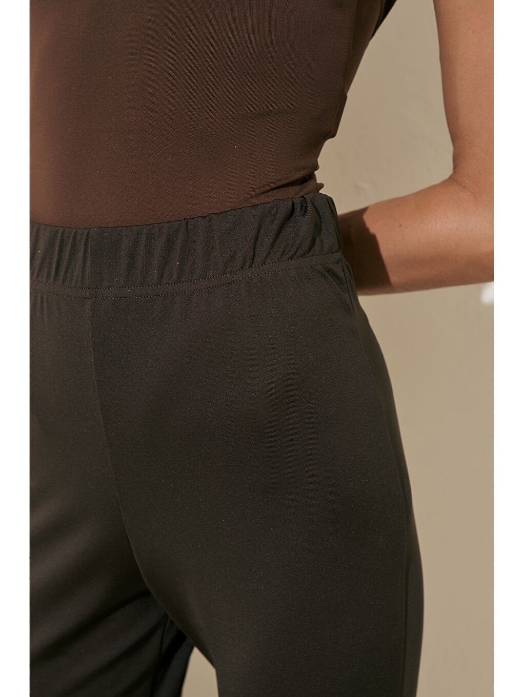 Flare Paça Tesettür Mayo Pantolon Kahverengi-3