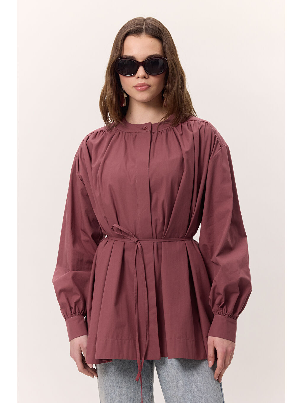 Pembe Büzgü Detaylı Geniş Gömlek Gülkurusu