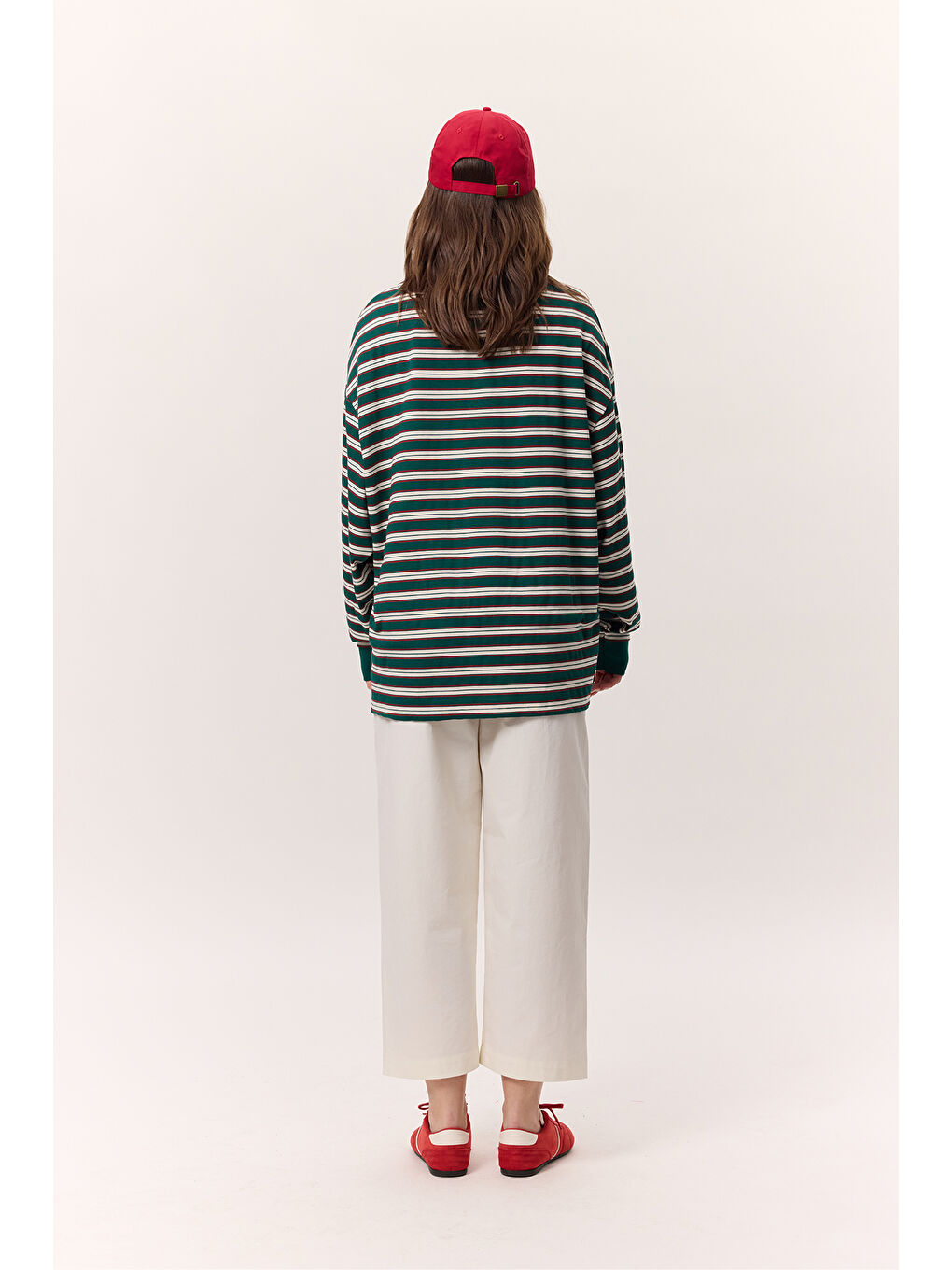 Polo Yaka Çizgili Sweatshırt Yeşil-7