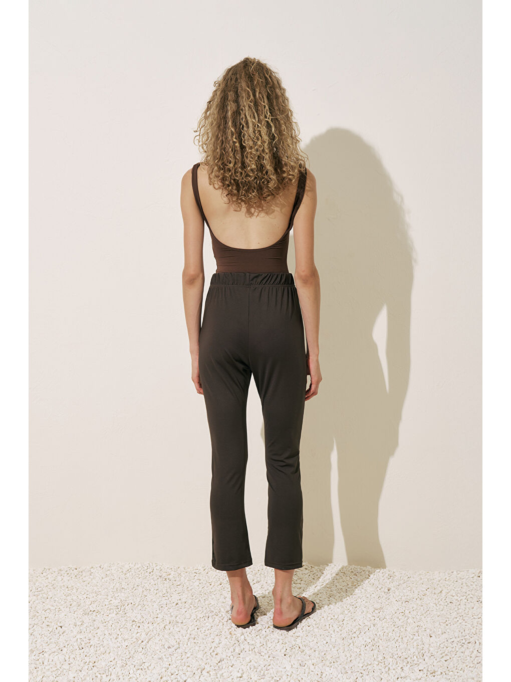 Flare Paça Tesettür Mayo Pantolon Kahverengi-4